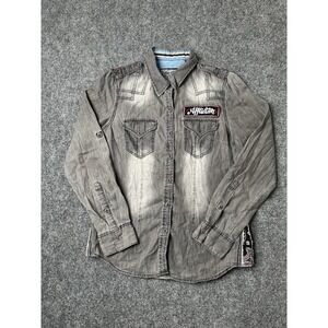 Womens Affliction Shirt Grey Black Studded Western Rock Style, Size M